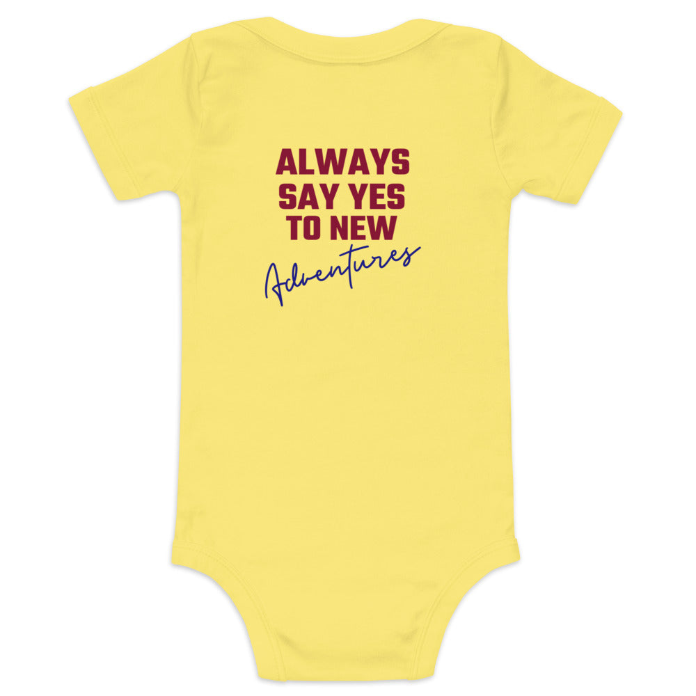 Always say yes to new, adventurer - Baby short sleeve one piece (back print)