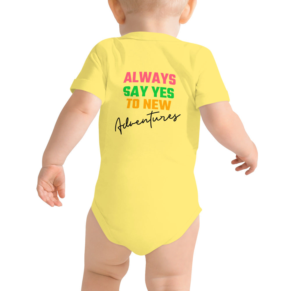 Always say yes to new, adventurer - Baby short sleeve one piece (back print) (rainbow)