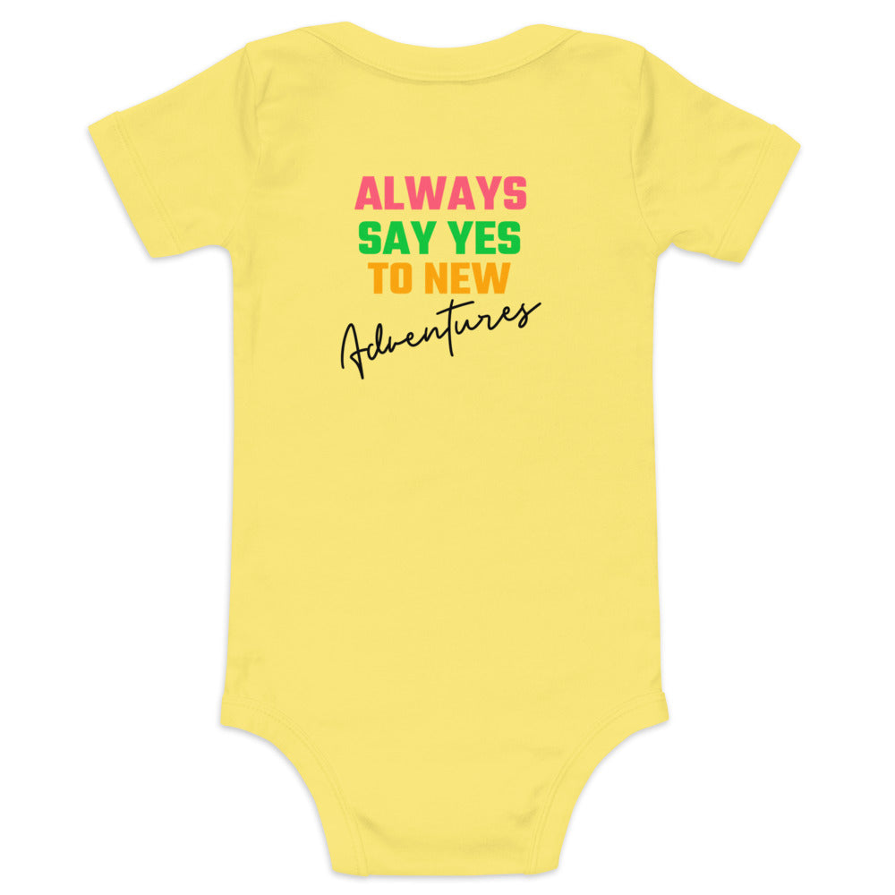 Always say yes to new, adventurer - Baby short sleeve one piece (back print) (rainbow)