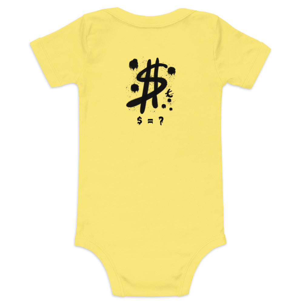 $ = ? - Baby short sleeve one piece (back print)