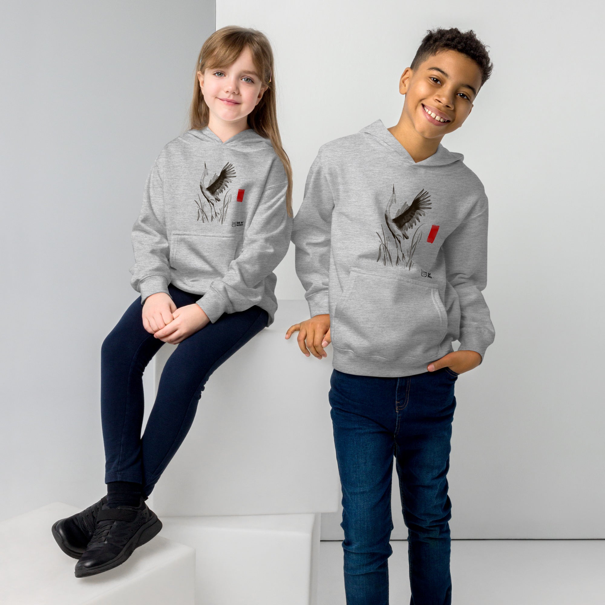 Sumi-e style - Kids fleece hoodie