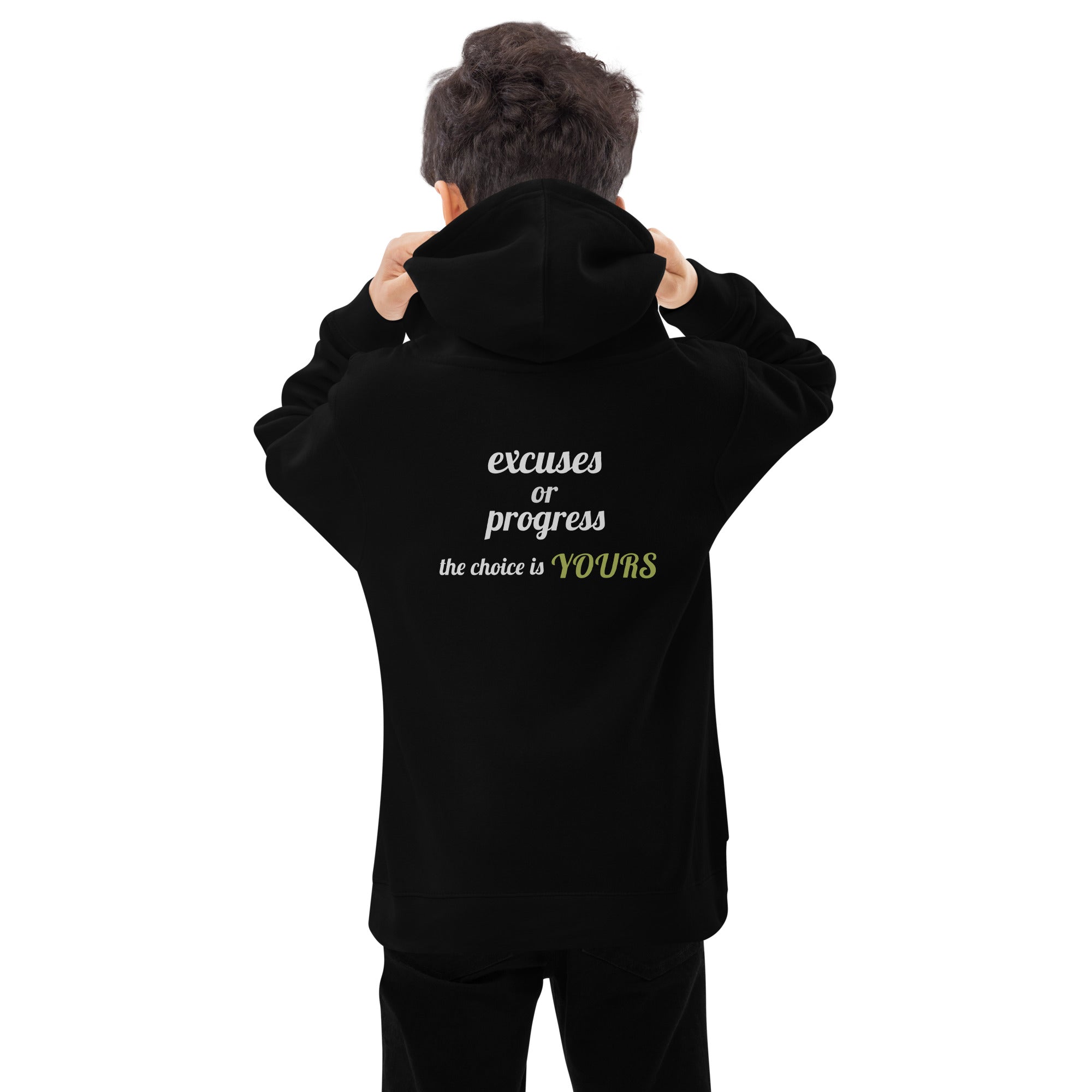 Excuses or Progress, the choice is yours V - Kids fleece hoodie (back print)