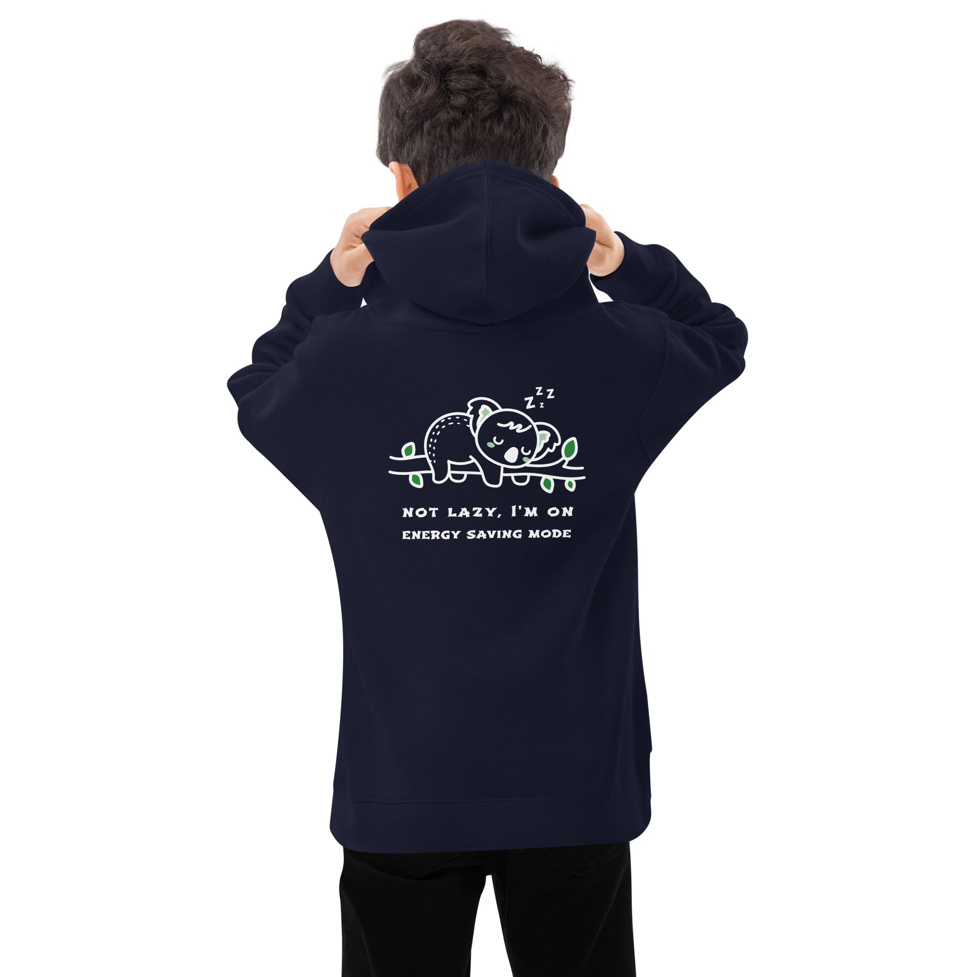 Not lazy, I'm on energy saving mode - Kids fleece hoodie (back print)