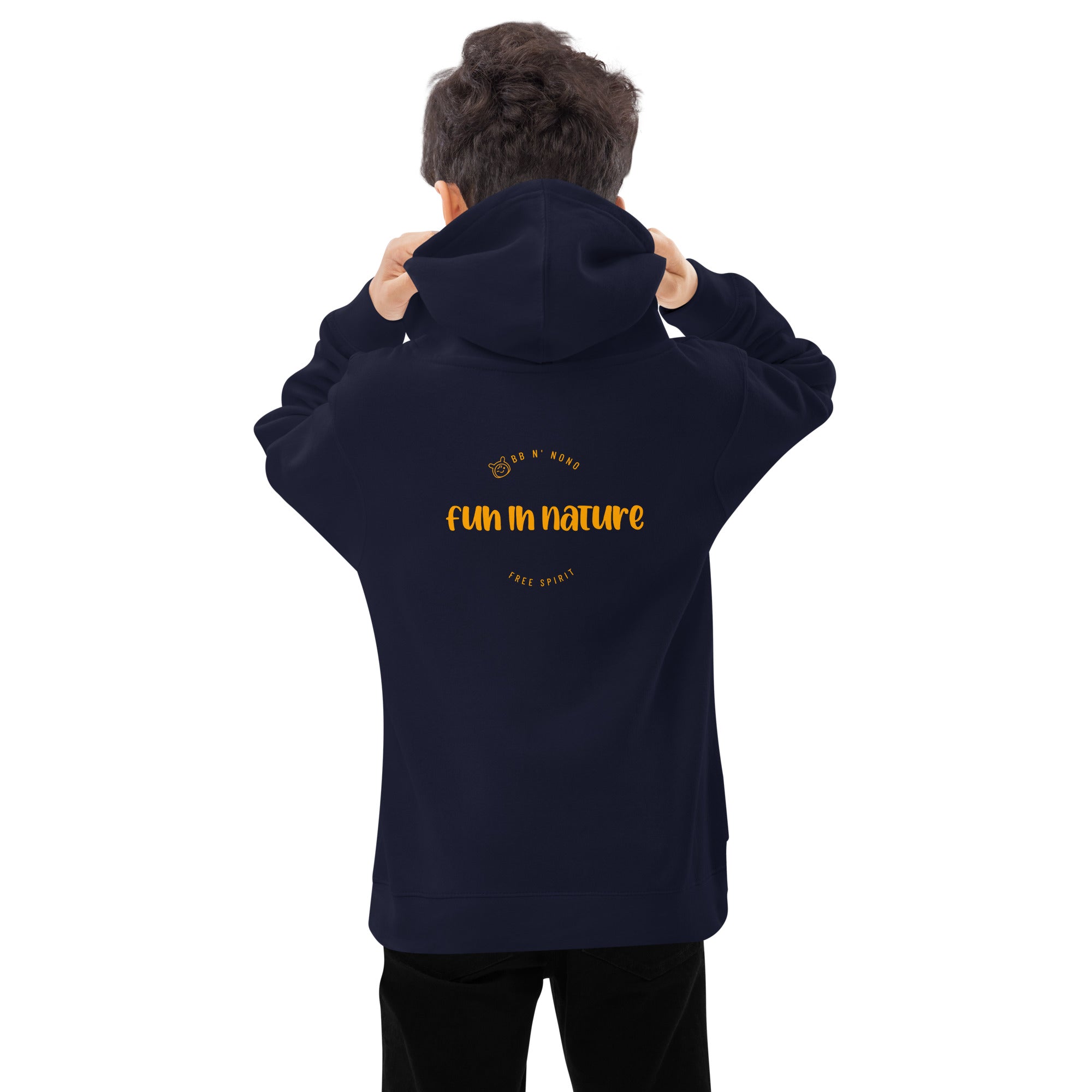 Fun in nature with logo - Kids fleece hoodie (back print)