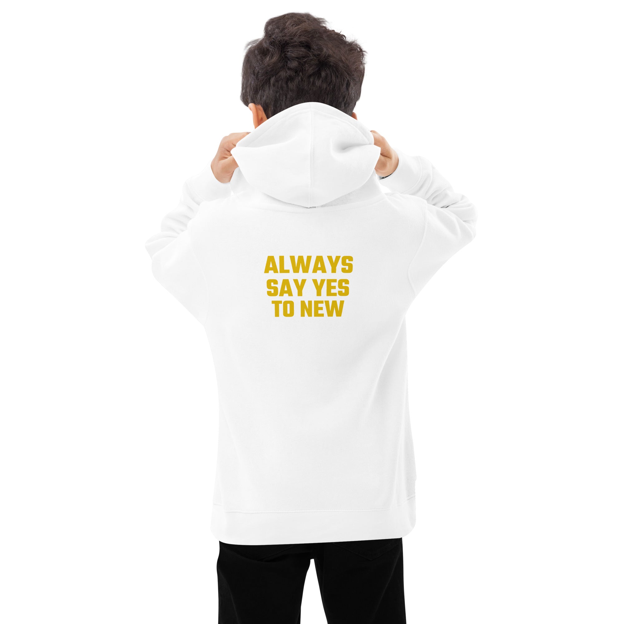 Always say yes to new, adventurer - Kids fleece hoodie (back print)