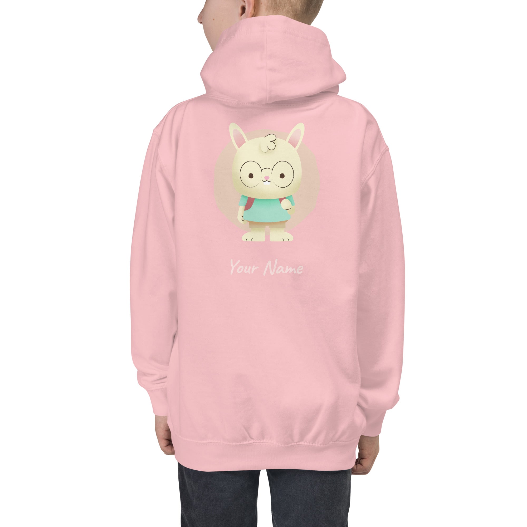 Cute Bunny Personalized Add your Name - Kids Hoodie (Back print)