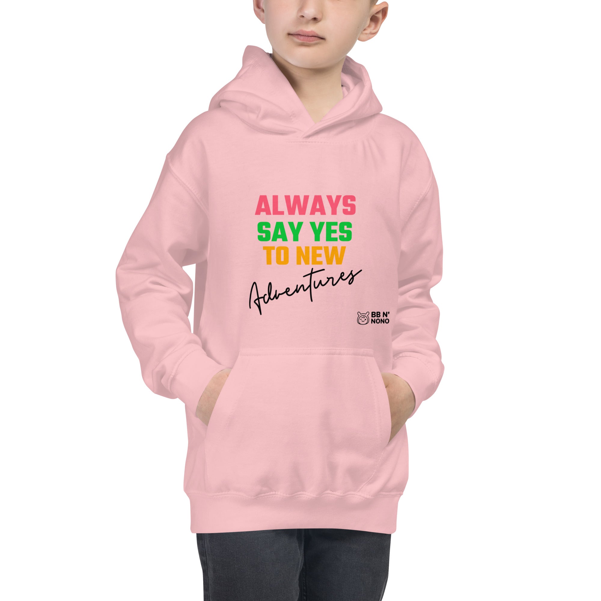 Always say yes to new, adventurer - Kids Hoodie (rainbow)