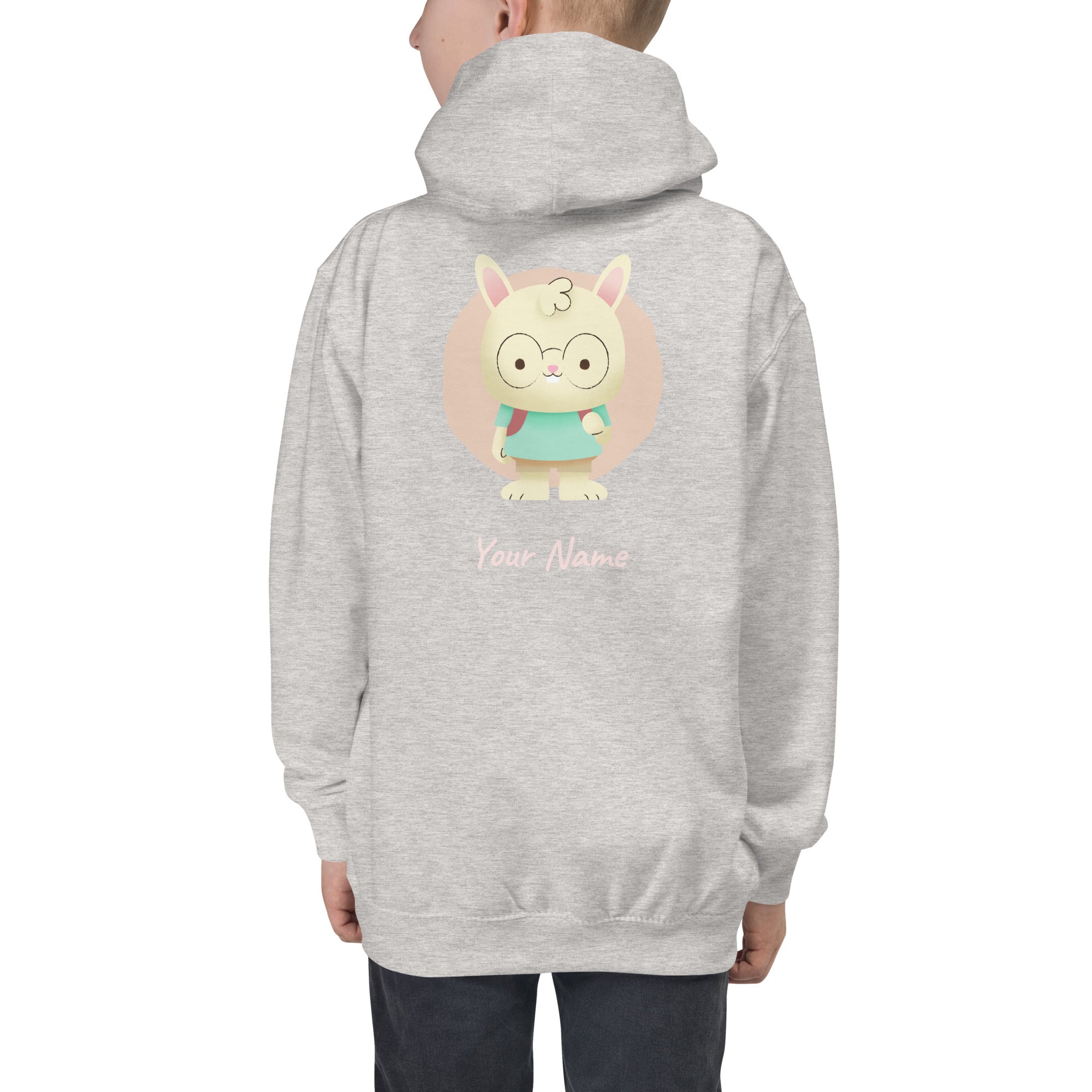 Cute Bunny Personalized Add your Name - Kids Hoodie (Back print)