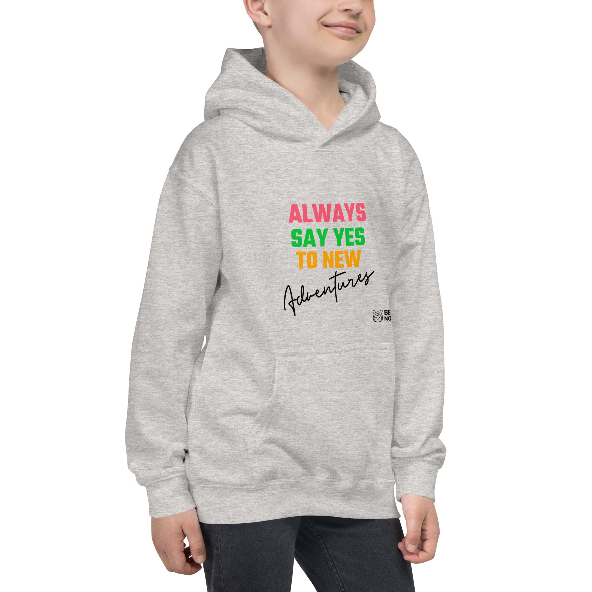 Always say yes to new, adventurer - Kids Hoodie (rainbow)