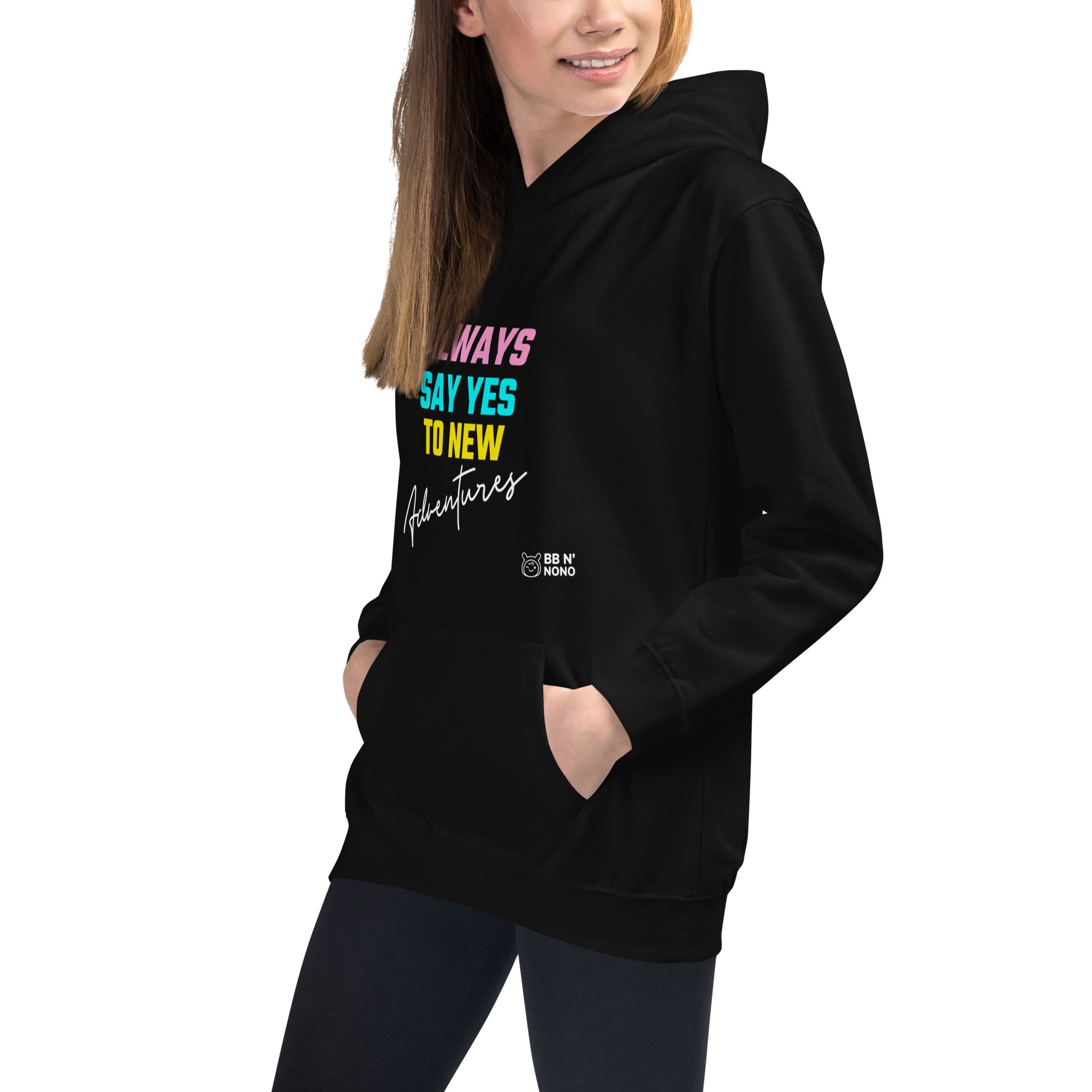 Always say yes to new, adventurer - Kids Hoodie (rainbow)