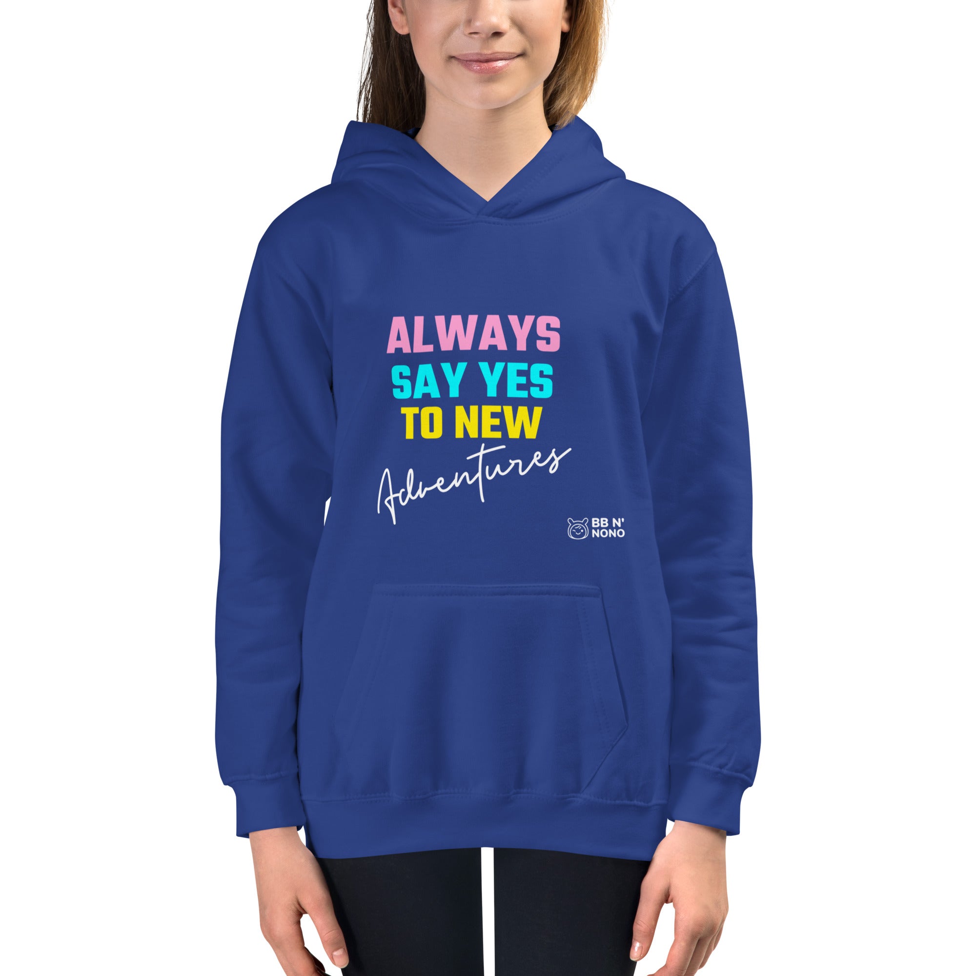 Always say yes to new, adventurer - Kids Hoodie (rainbow)