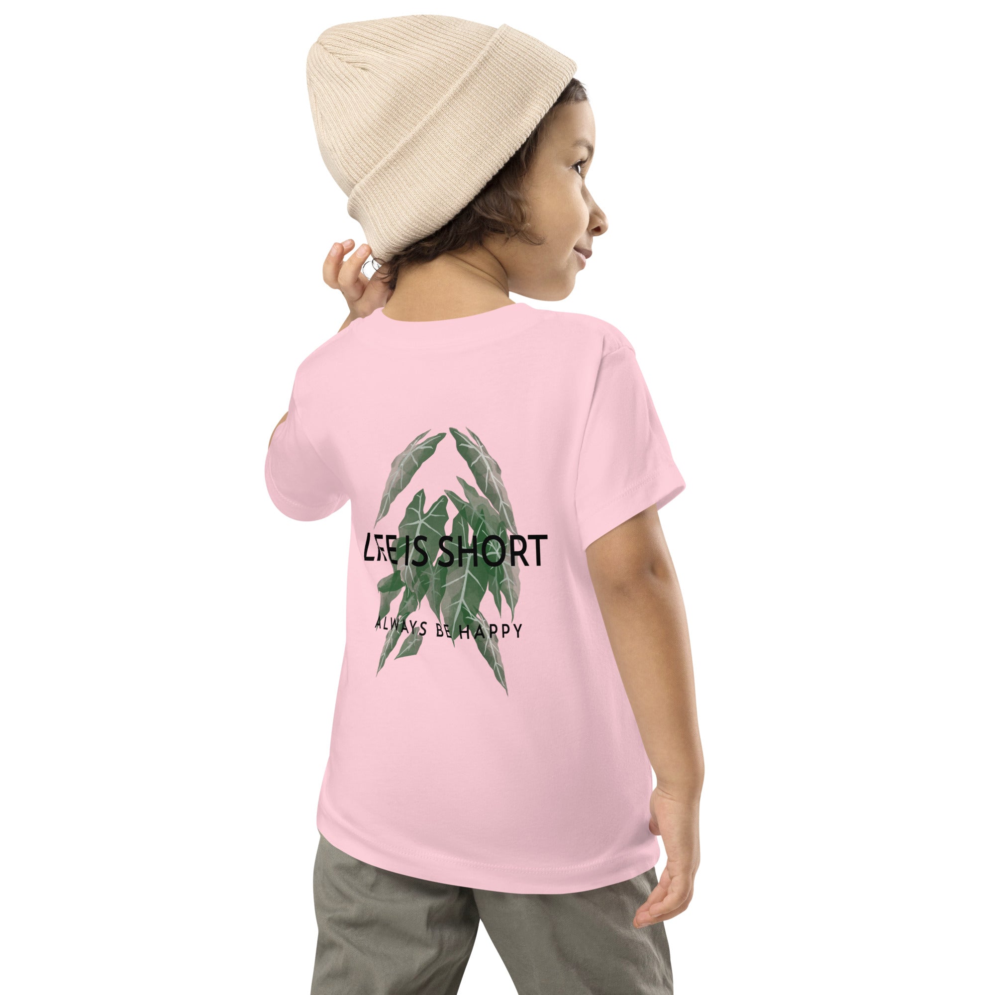 Life is short, always be happy - Toddler Short Sleeve Tee (back print)