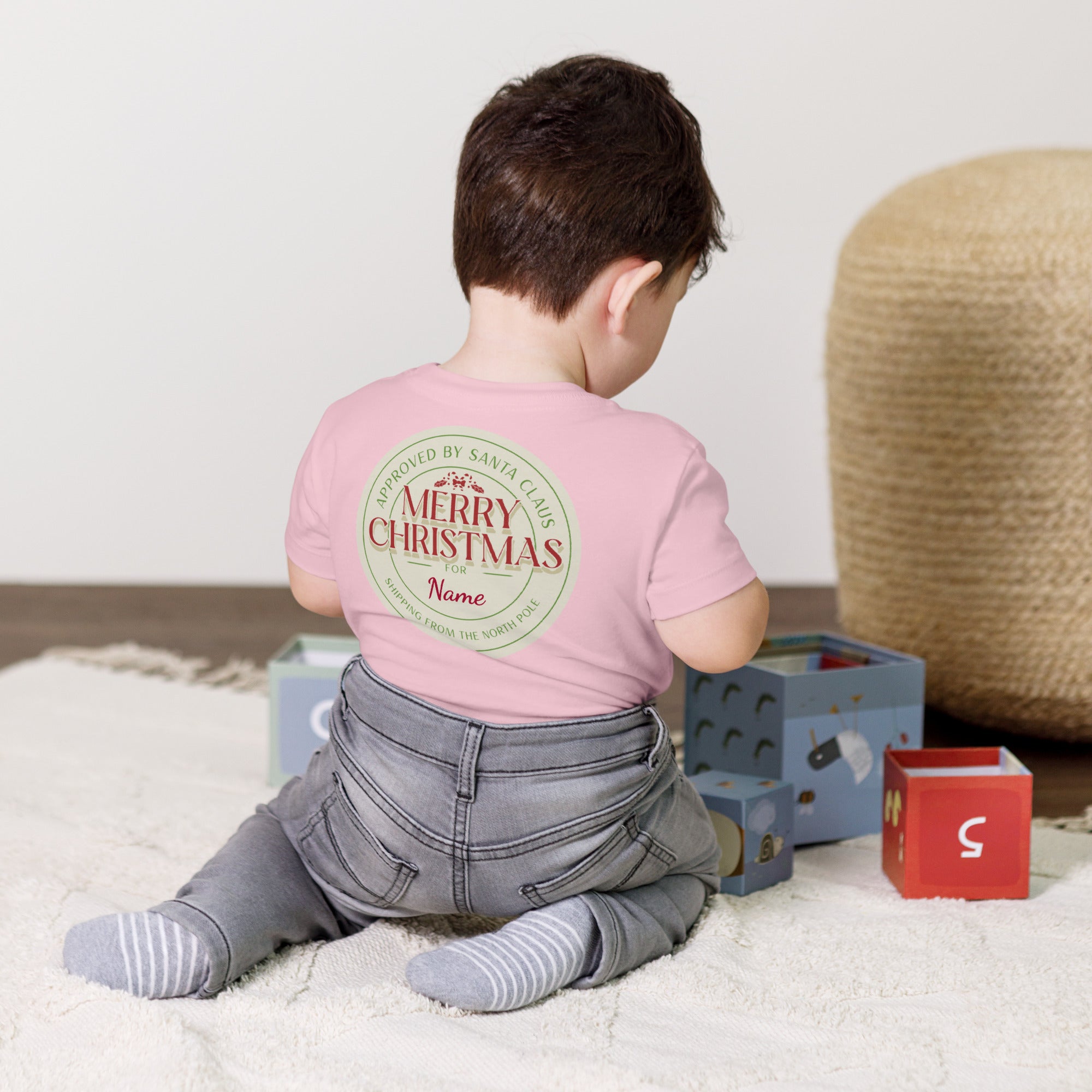 Merry Christmas Personalized Add your Name - Toddler Short Sleeve Tee (back print)