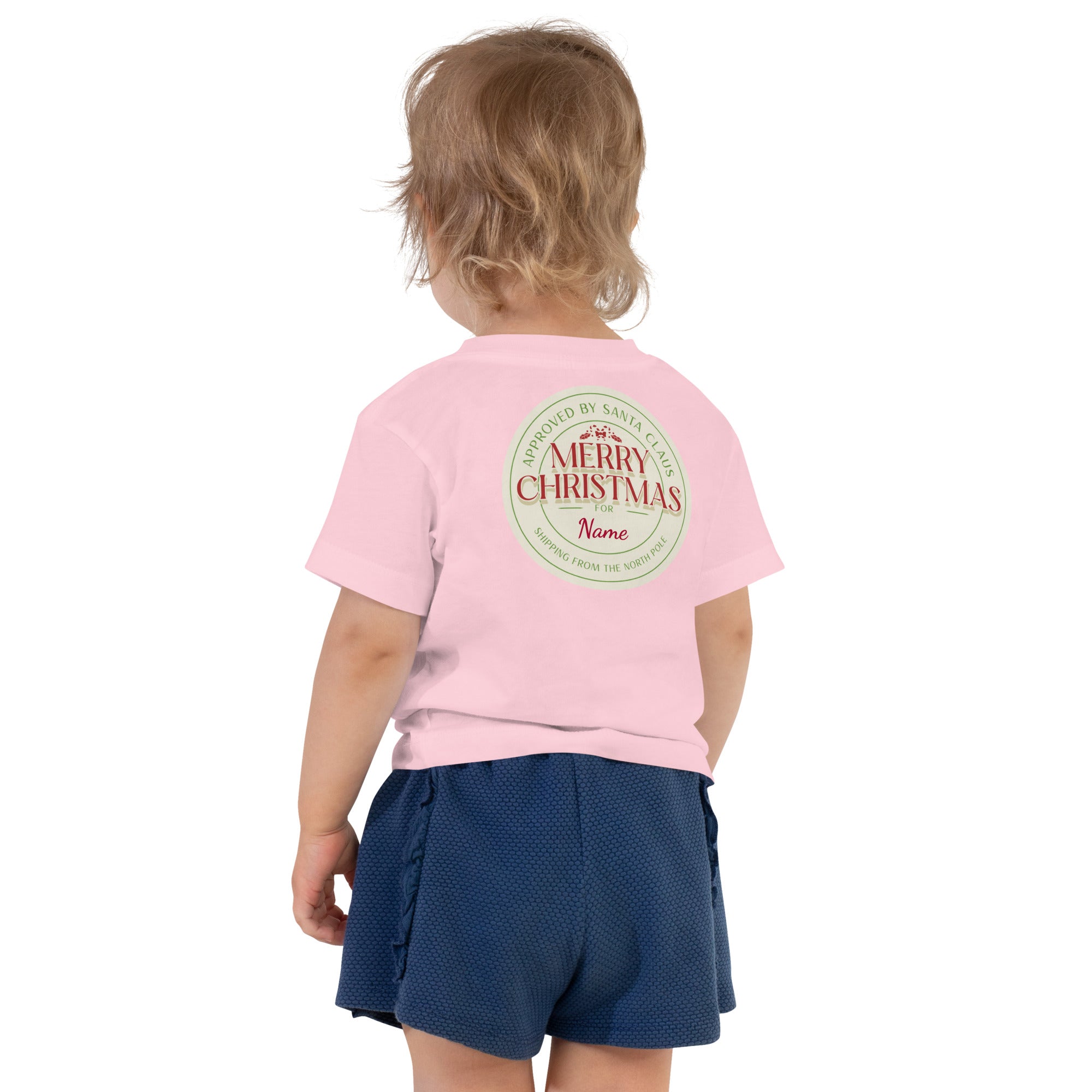 Merry Christmas Personalized Add your Name - Toddler Short Sleeve Tee (back print)