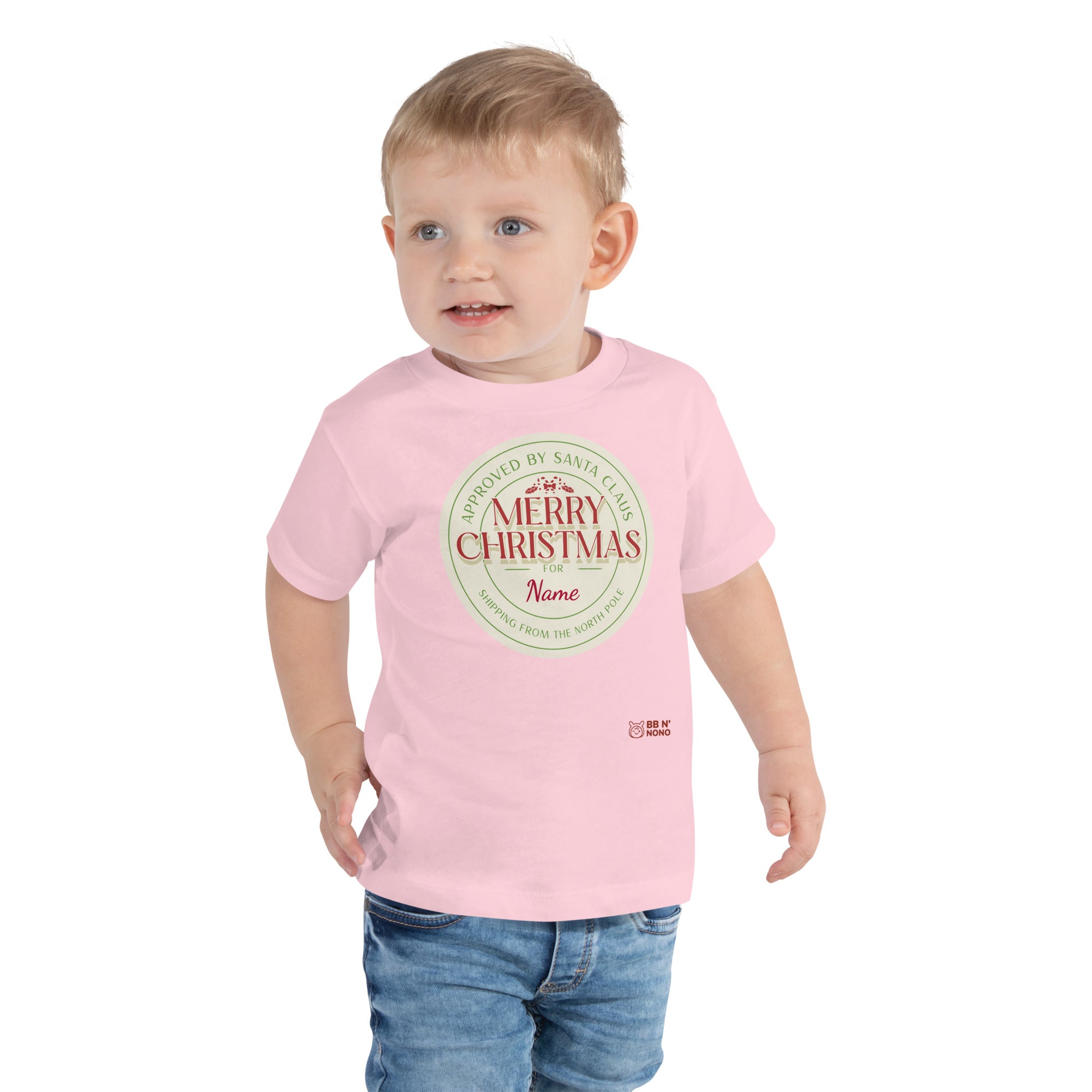 Merry Christmas Personalized Add your Name - Toddler Short Sleeve Tee