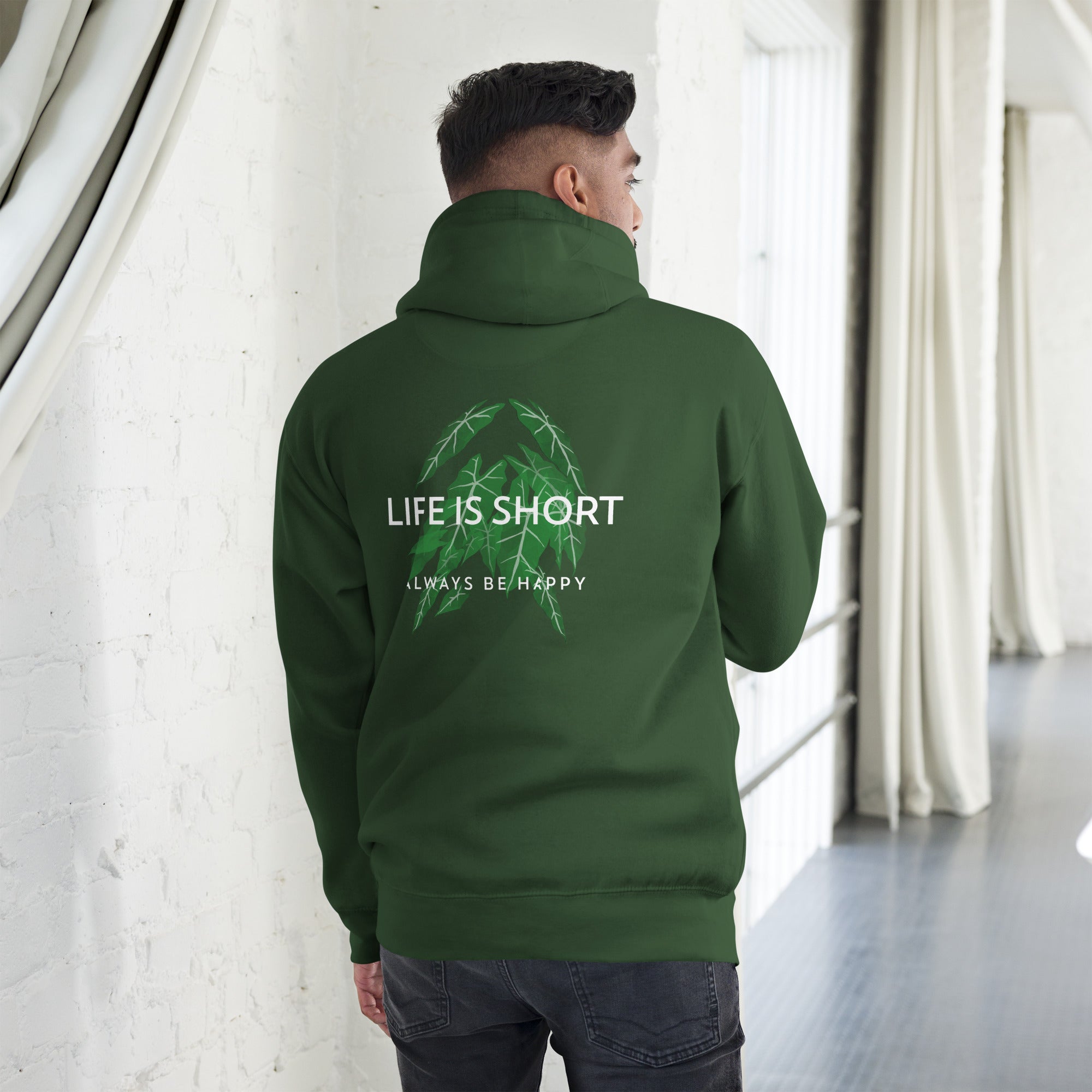 Life is short, always be happy - Unisex Hoodie (back print)