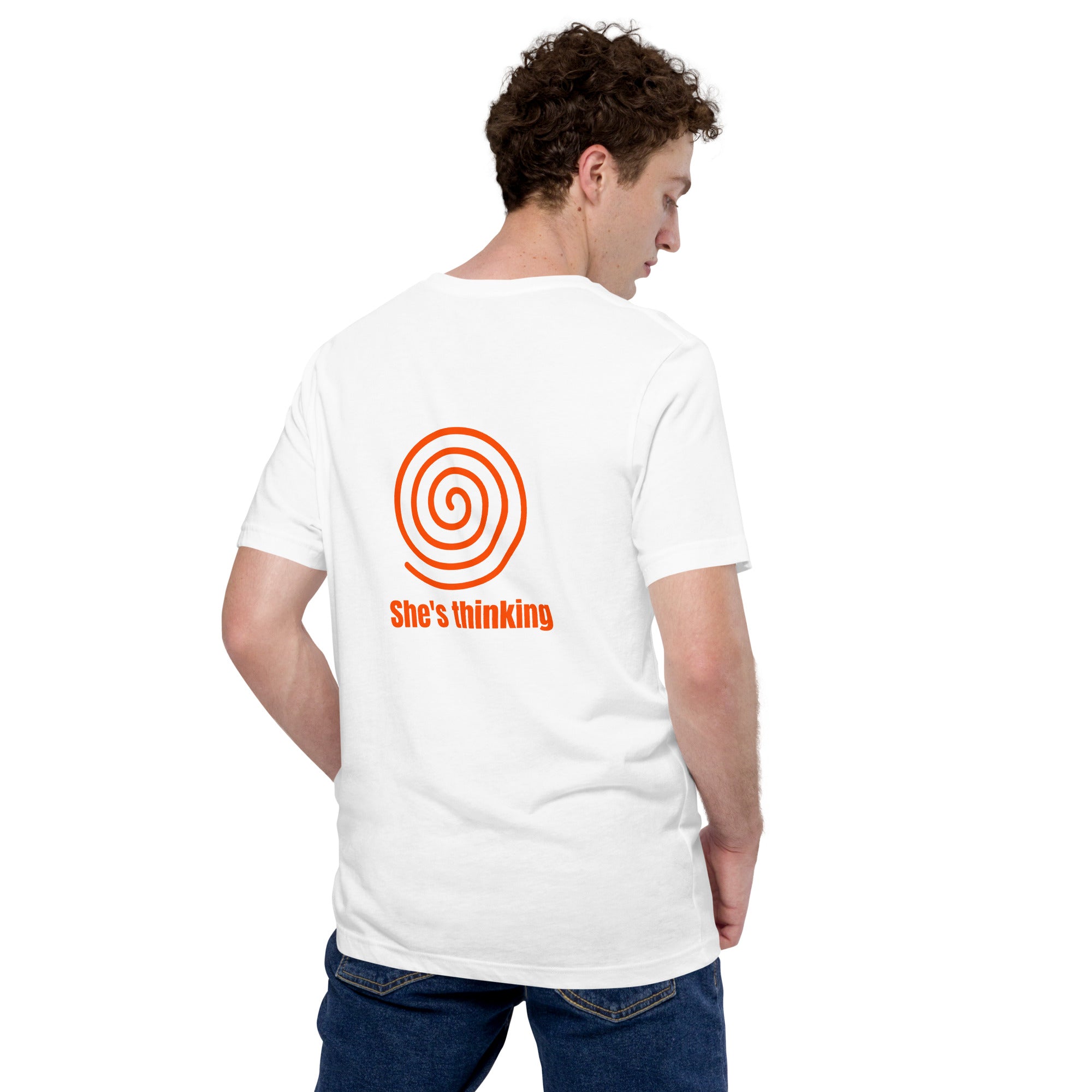 She's thinking (orange) - Unisex t-shirt (back print)