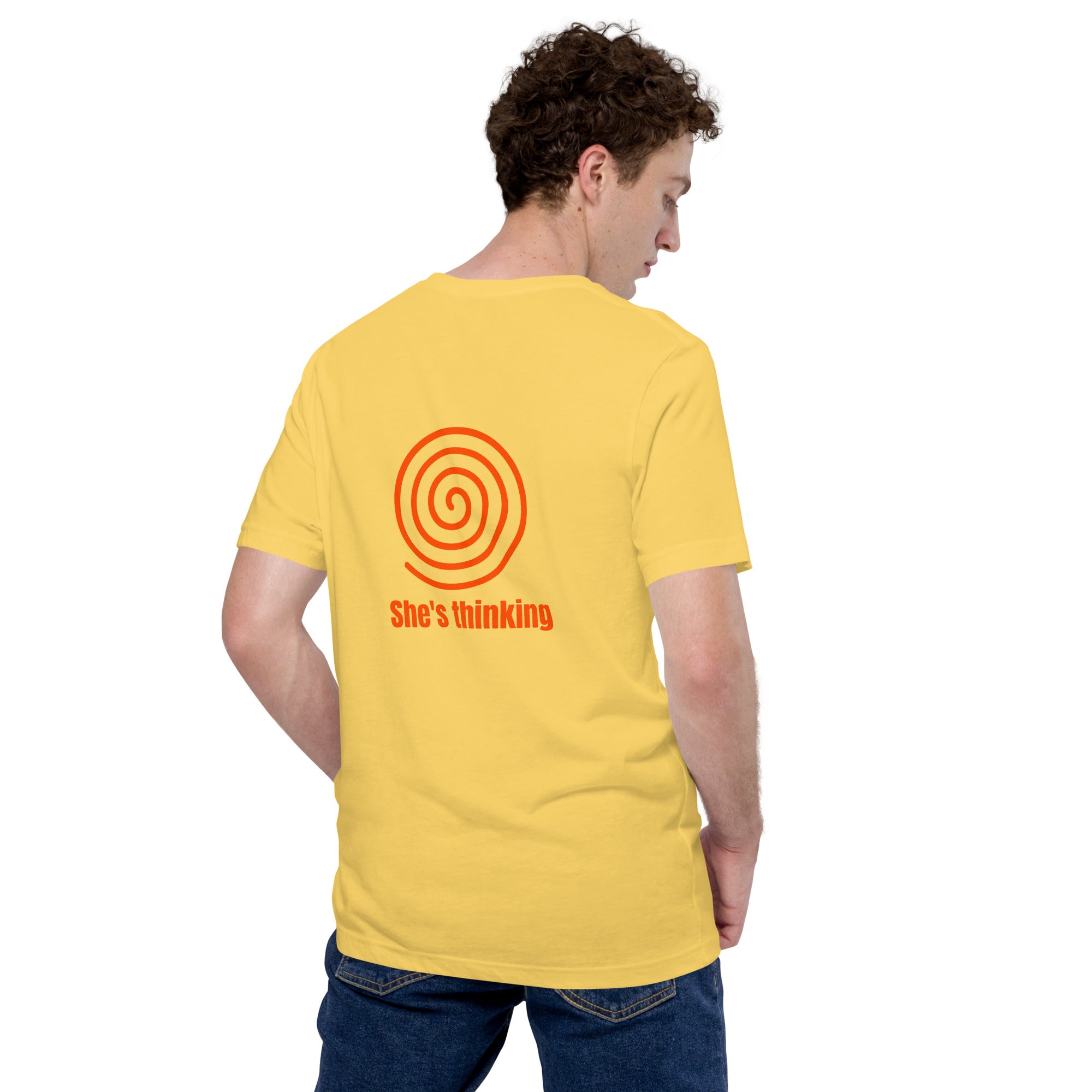 She's thinking (orange) - Unisex t-shirt (back print)