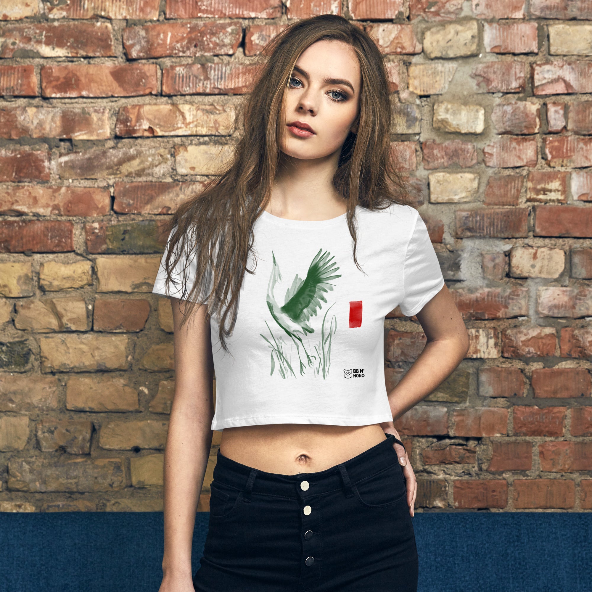 Sumi-e style - Women’s Crop Tee (green)